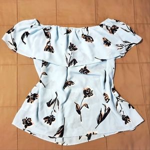 Blue Flower Off the shoulder Shirt, loose/flowy/summer